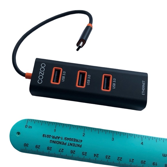 NEW COZOO USB-C to 3-Port USB 3.0 Hub with Ethernet NEW NIB Orange Black Tech - Picture 4 of 11